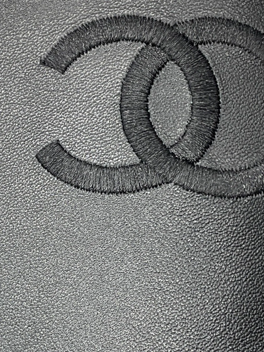 CHANEL BLACK CC LOGO EMBROIDERED TALL LEATHER BOOTS WITH GROSGRAIN CAP TOE AND G